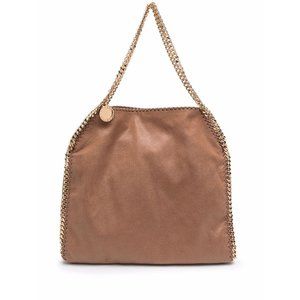NEW NWOT STELLA MCCARTNEY FALABELLA BROWN FAUX SUEDE GOLD CHAIN TOTE HAND BAG